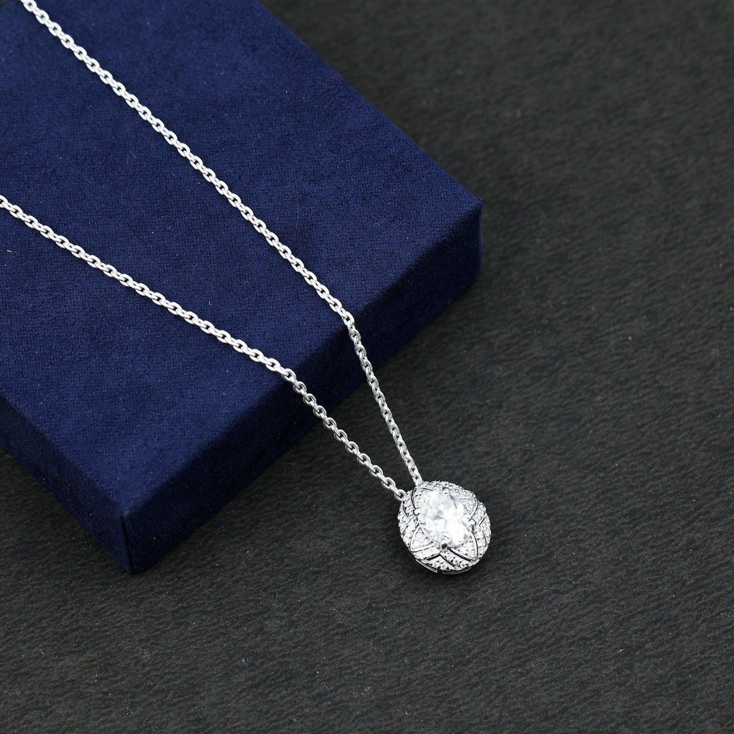 Art Deco Style 2 Carat Moissanite Designer Necklace with Silver Chain