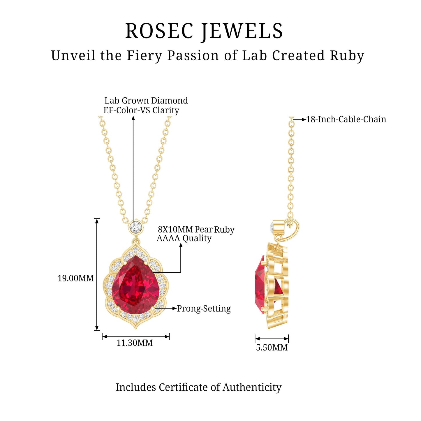Certified 3 Carat Lab Grown Ruby and Diamond Vintage Necklace