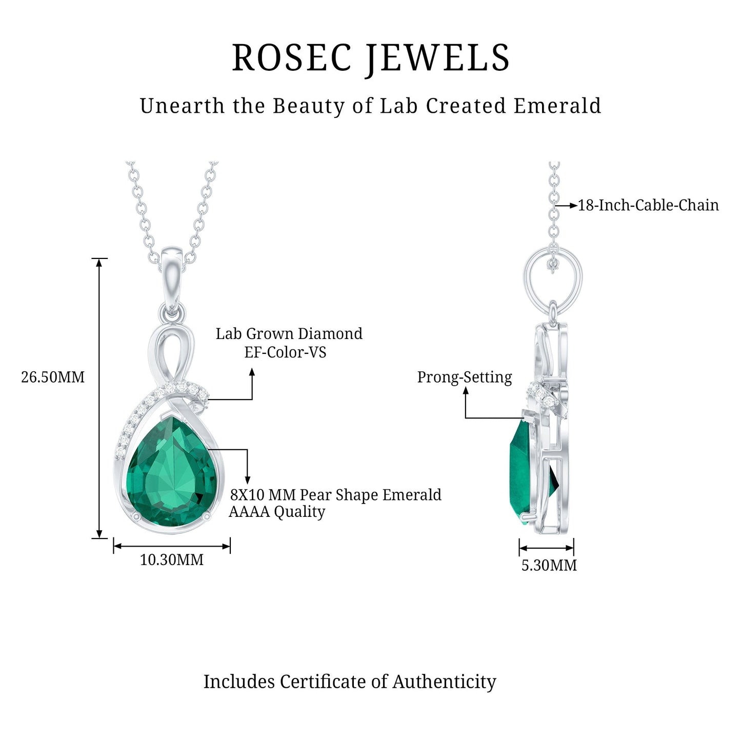 Lab Grown Emerald Diamond Infinity Necklace