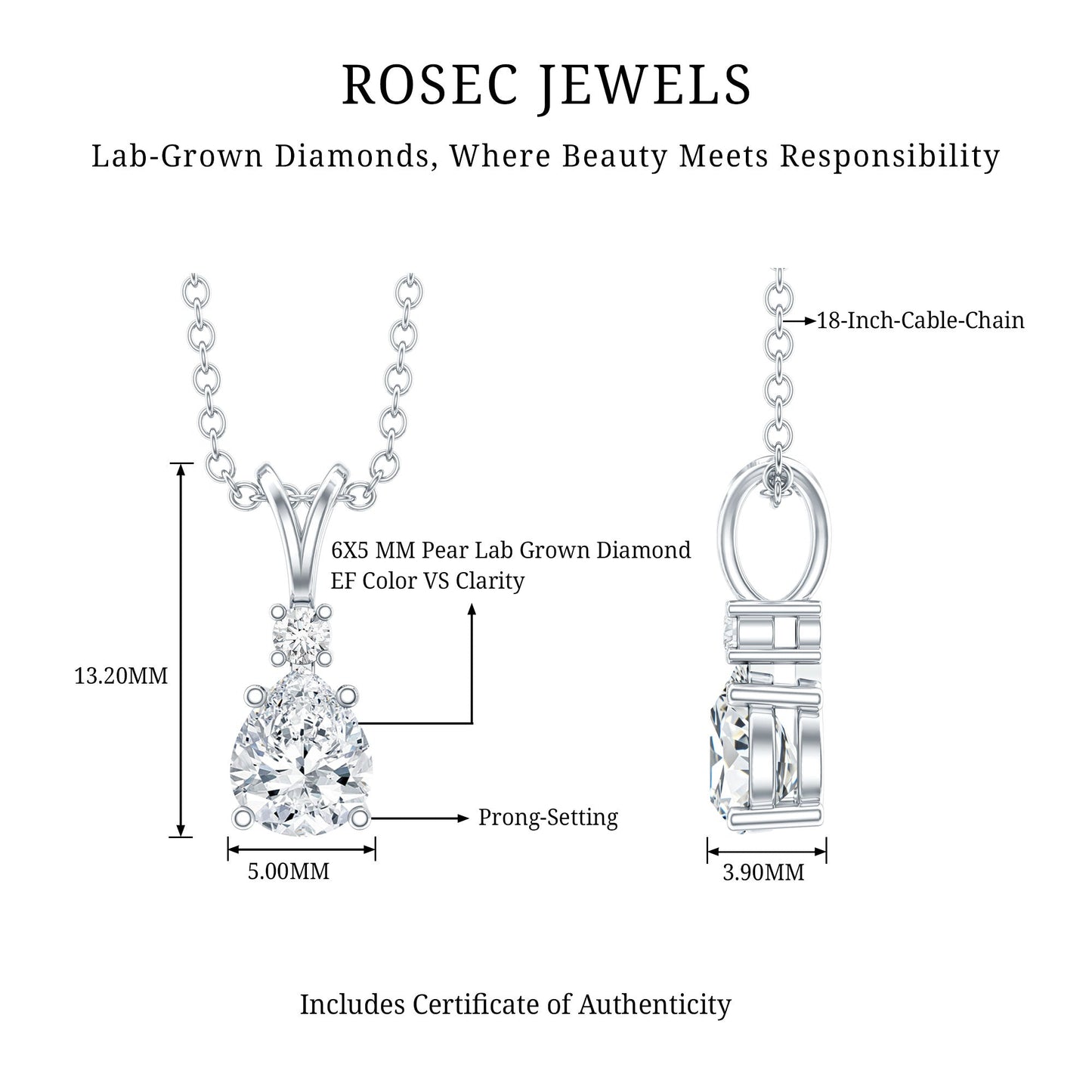 0.3 Carat Lab Grown Diamond Teardrop Pendant Necklace