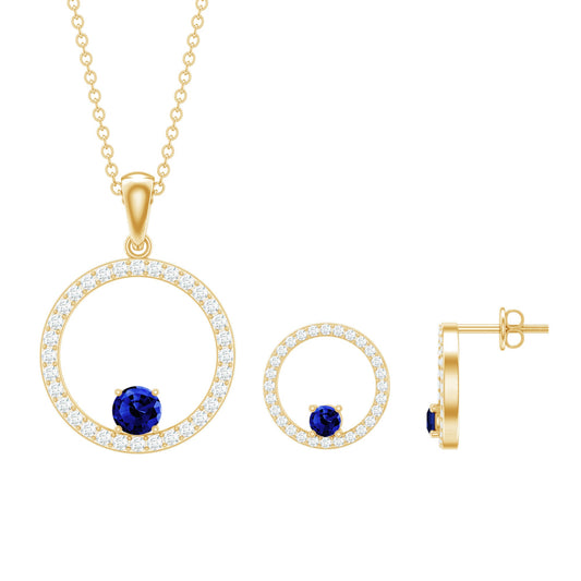 Lab Created Blue Sapphire and Moissanite Eternity Jewelry Set