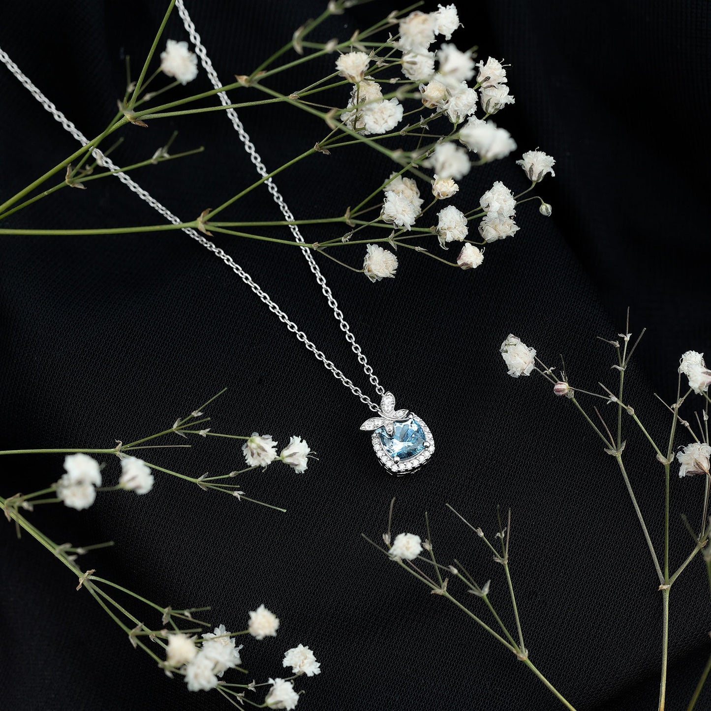 Natural Cushion Cut 1 Carat Aquamarine Pendant Necklace with Butterfly