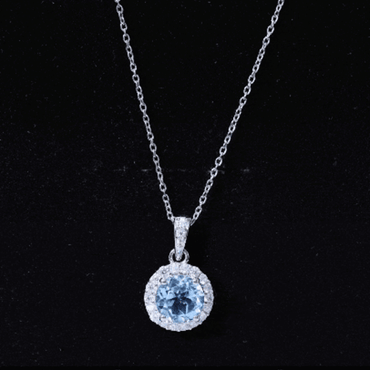 Round Cut 2 Carat Sky Blue Topaz Pendant Necklace With Silver Chain