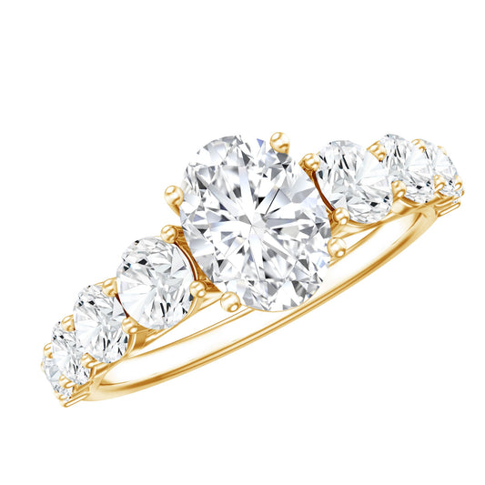 1.2 Carat Oval Cut Moissanite Side Stone Engagement Ring