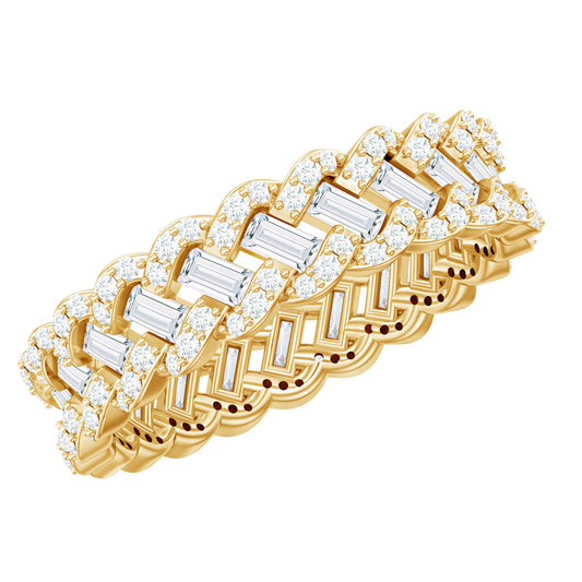 Baguette and Round Moissanite Braided Wedding Band