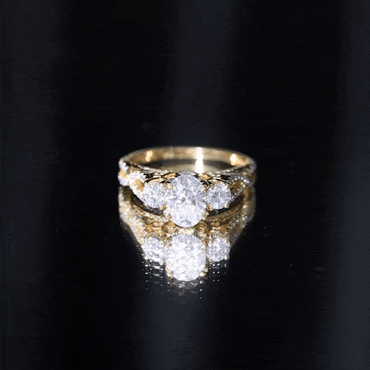 Certified Moissanite Three Stone Engagement Ring with Crossover Shank