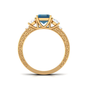 2.25 Carat Emerald Cut London Blue Topaz Statement Ring with Engraved Shank