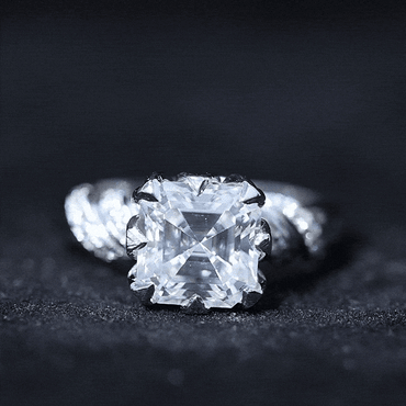 3 Carat Asscher Cut Moissanite Solitaire Engagement Ring in Petal Prong Setting