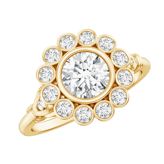 Certified Moissanite Bezel Set Engagement Ring