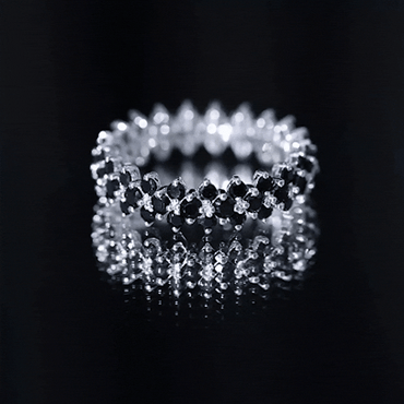 Round Cut Black Onyx Cluster Wedding Band for Women