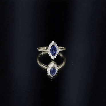 Marquise Cut Lab Grown Blue Sapphire and Diamond Halo Engagement Ring