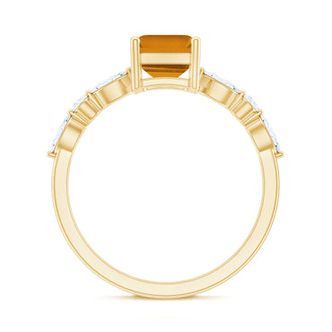 Certified Real Citrine Emerald Cut Engagement Ring with Diamond
