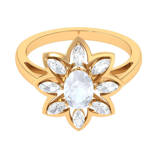 Oval Cut Moonstone and Diamond Flower Cocktail Ring
