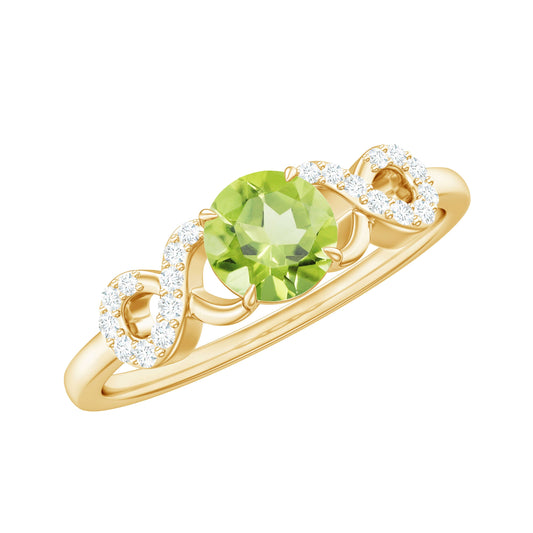 Half Carat Peridot Promise Ring with Diamond Infinity Knot
