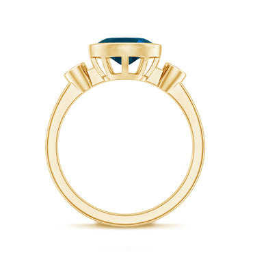 Oval London Blue Topaz Bezel Set Engagement Ring with Diamond