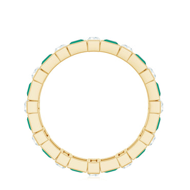 Certified Bezel Set Lab Grown Emerald Eternity Wedding Band with Moissanite