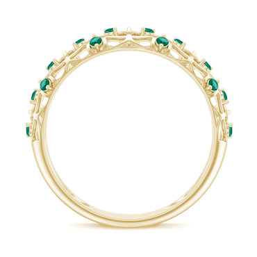 Certified Lab Grown Emerald Half Eternity Band with Filigree Details