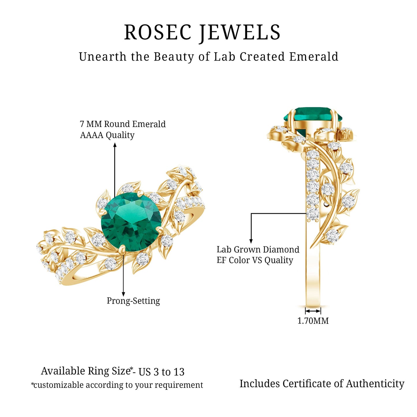 Lab Created Emerald and Diamond Vine Engagement Ring in Silver