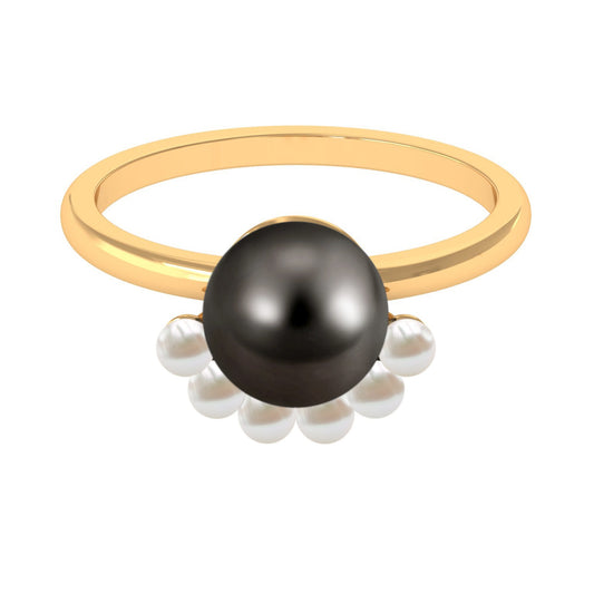 Designer 7.5 Carat Black and White Pearl Half Halo Engagement Ring