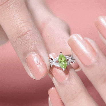 Certified Real 0.7 Carat Marquise Peridot Promise Ring with Diamond