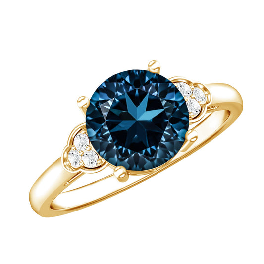 1.3 Carat London Blue Topaz Solitaire Engagement Ring with Diamond Trio