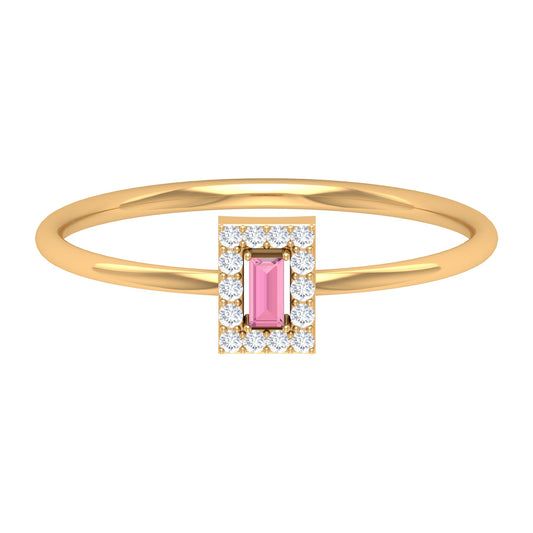 Natural Pink Tourmaline Dainty Promise Ring with Diamond Accent