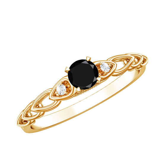 Natural Black Spinel Diamond Promise Ring with Certificate