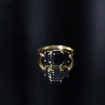 Emerald Cut Black Onyx Three Stone Engagement Ring