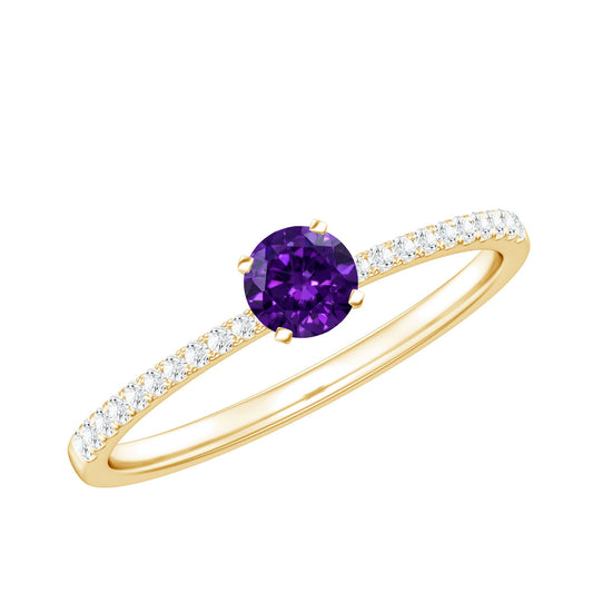 Real Amethyst Promise Ring with Diamond for Women