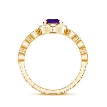 Vintage Style 1.2 Carat Amethyst Engagement Ring with Diamond Halo