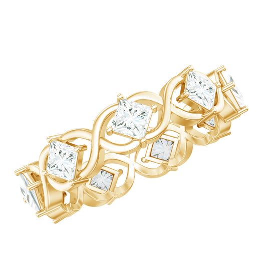 Certified Princess Cut Moissanite Wedding Band Ring