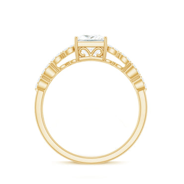 Certified Moissanite Princess Cut Engagement Ring in Double Band