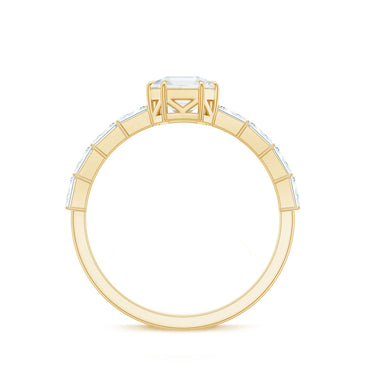 Asscher Cut Moissanite Engagement Ring with Baguette Side Stones