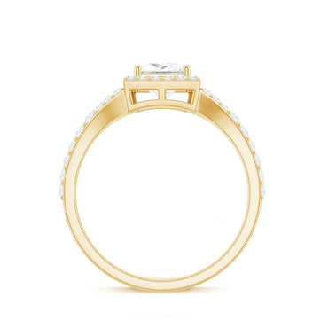 Princess Cut Moissanite Halo Engagement Ring with Split Band