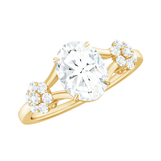 Oval Cut Moissanite Flower Engagement Ring in Split Shank