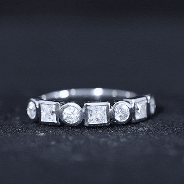 Alternate Bezel Set Moissanite Half Eternity Band Ring
