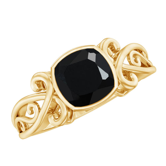 Vintage Style 2.8 Carat Lab Grown Black Diamond Cushion Cut Engagement Ring