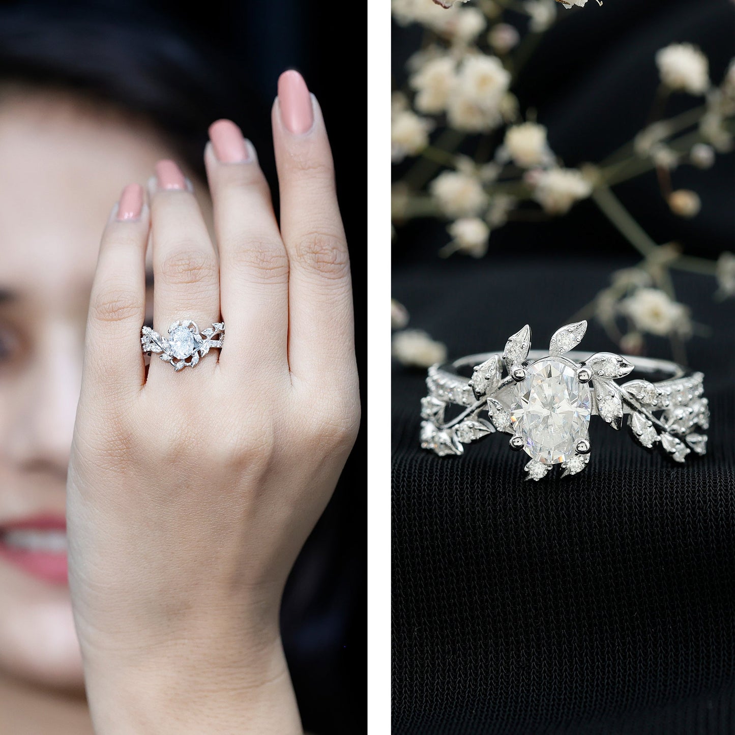 Certified 1.2 Carat Moissanite Vine Engagement Ring in Silver