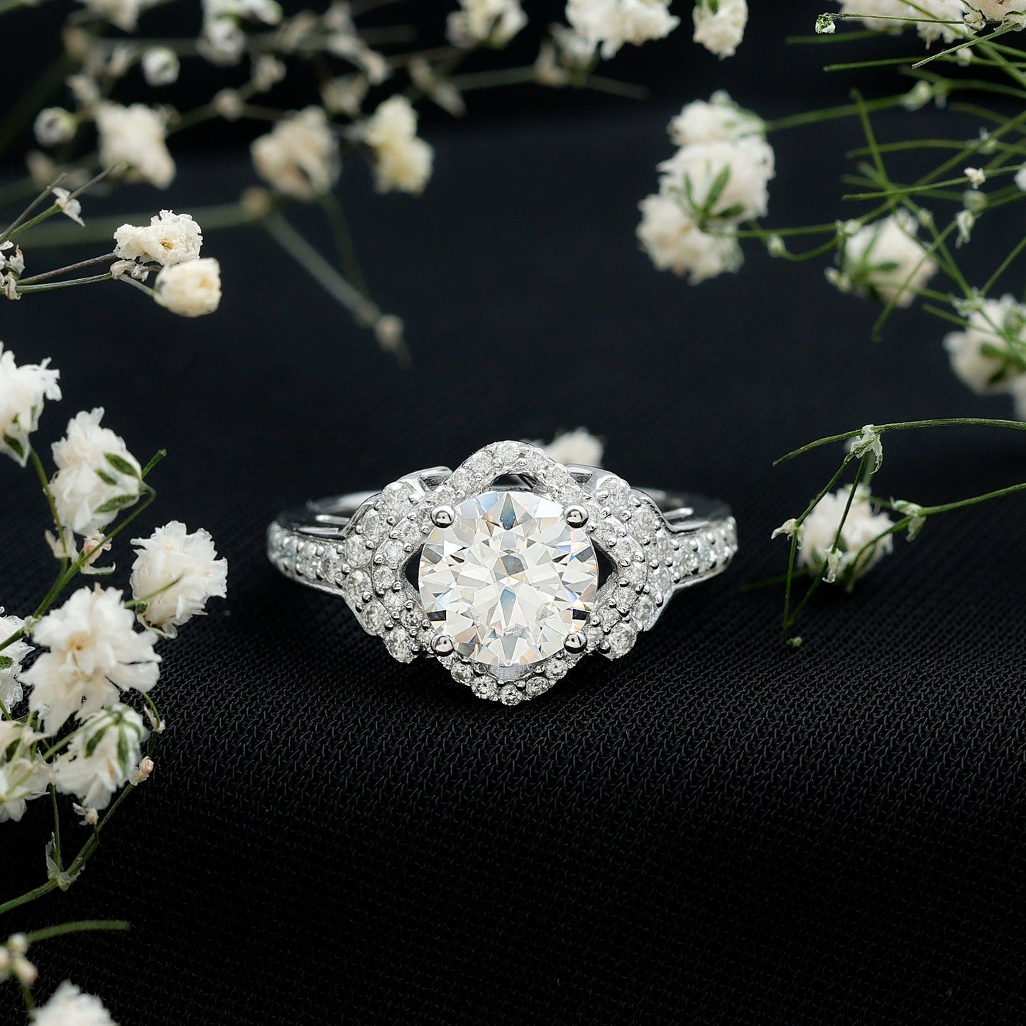 Certified 2 Carat Round Cut Moissanite Antique Engagement Ring