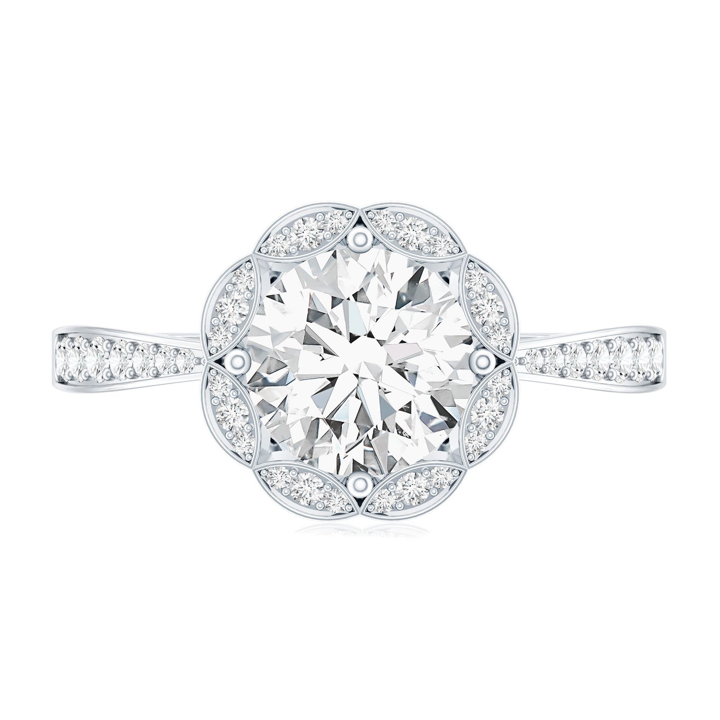 Certified Moissanite Designer Halo Engagement Ring in Gold Plated Silver