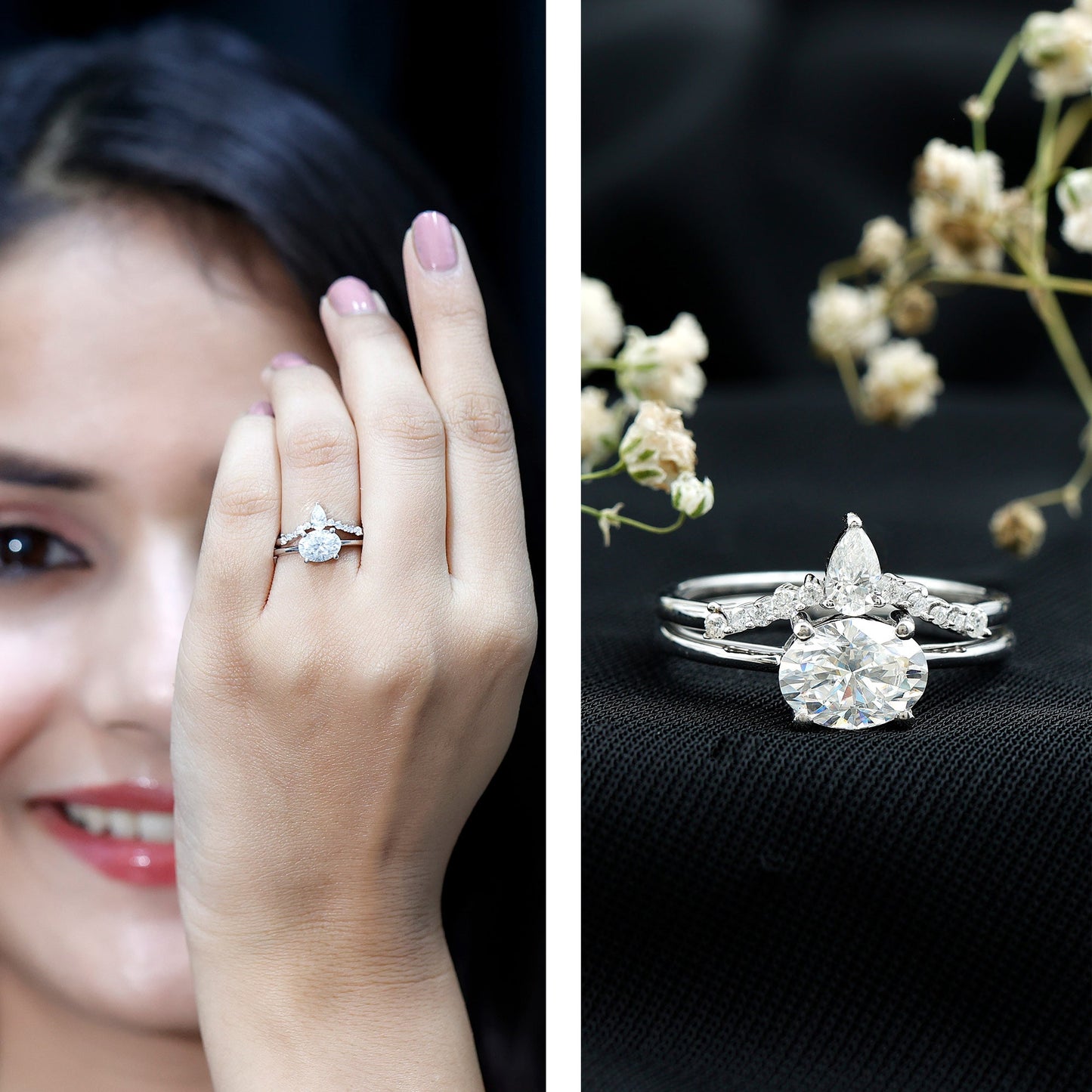 1.2 Carat Oval Shaped Moissanite East West Engagement Ring with Band
