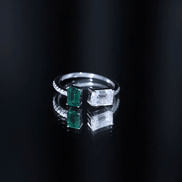 Certified Moissanite and Lab Grown Emerald Toi Et Moi Engagement Ring