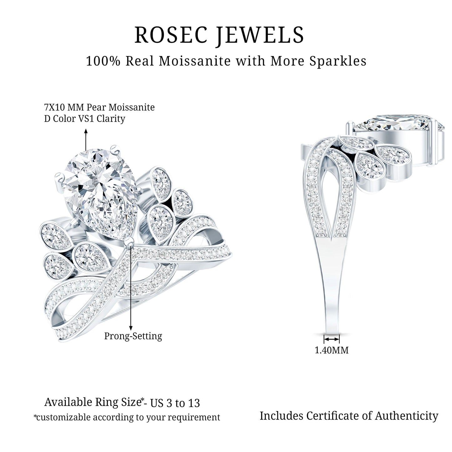 Vintage Inspired Moissanite Huge Engagement Ring