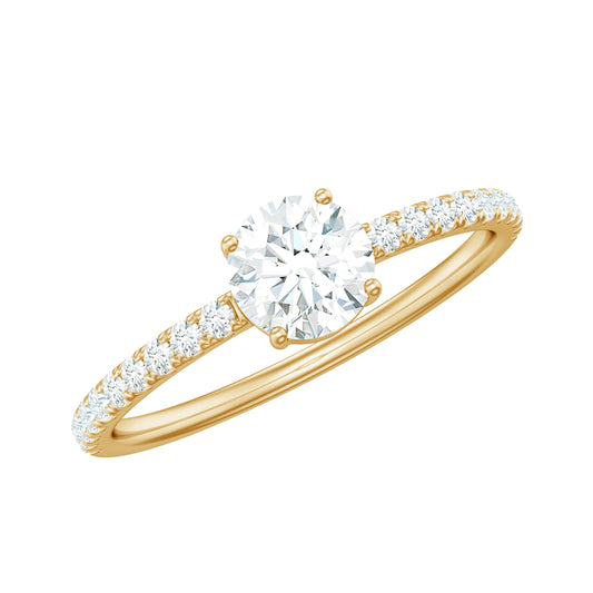 Round Shape Moissanite Solitaire Promise Ring with Side Stones