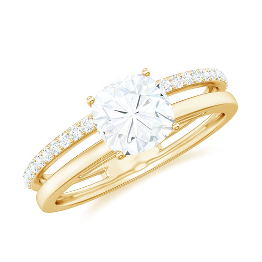 1.7 Carat Certified Moissanite Solitaire Double Band Engagement Ring