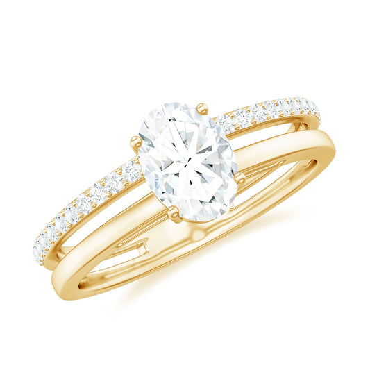 Oval Cut Solitaire Moissanite Double Band Engagement Ring
