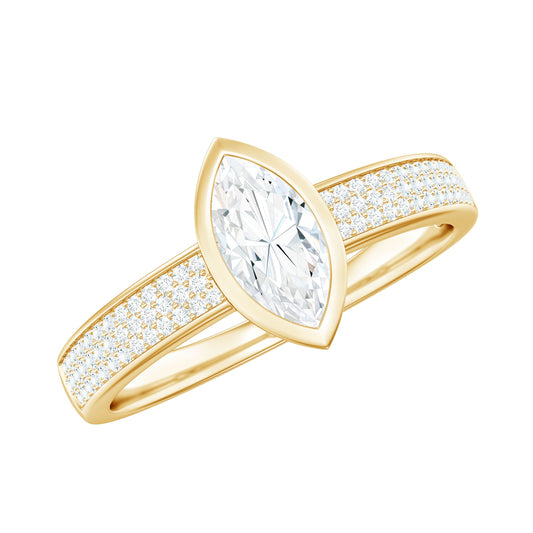 0.7 Carat Marquise Cut Moissanite Engagement Ring in Bezel Setting