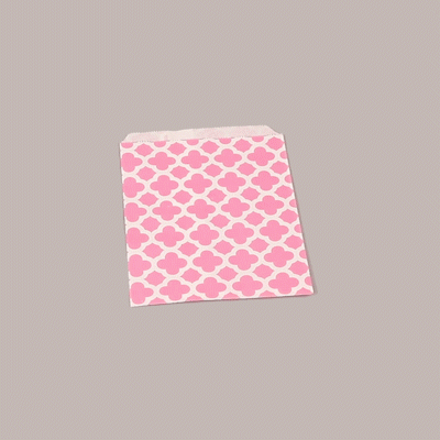 Bag Tek Rectangle Pink Paper Bag - Asian Monogram - 7" x 5" - 100 count box