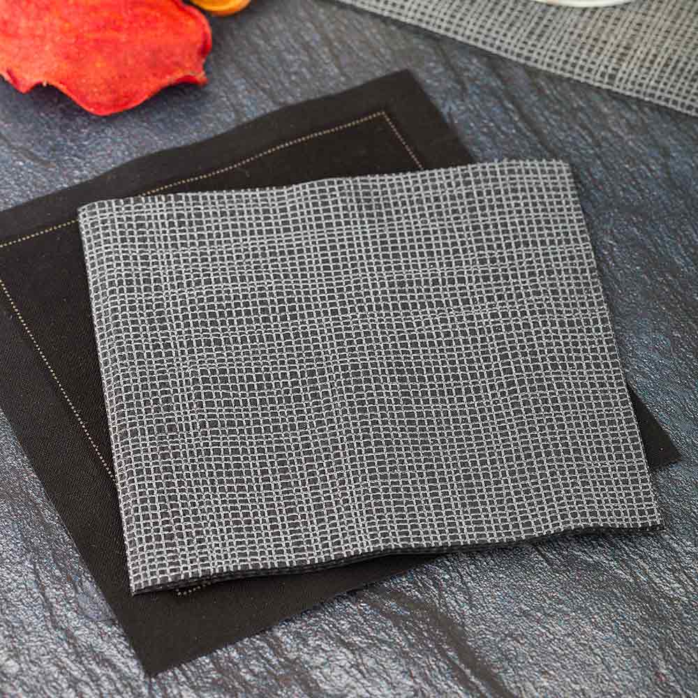 Luxenap Square Black Paper Cocktail Napkin - Micropoint, 2-Ply, with White Threads - 7 3/4" x 7 3/4" - 100 count box