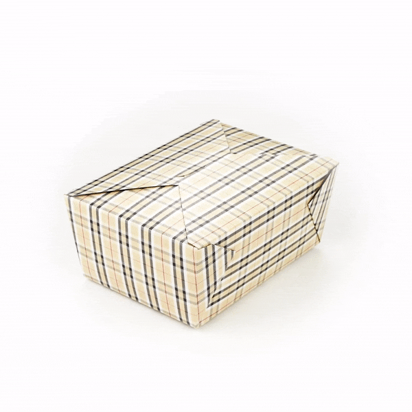 Bio Tek 98 oz Plaid Paper #4 Bio Box Take Out Container - 8 1/2" x 6 1/4" x 3 1/2" - 50 count box